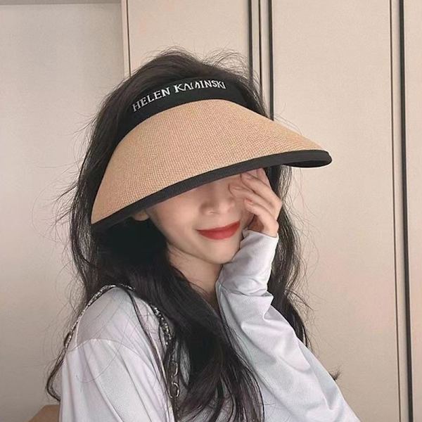 Dam Sommar Solskärm Hatt Vikbar Solhatt Bred Stort Brätte Strand Beige Khaki