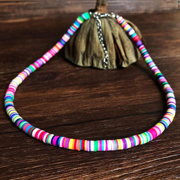 Bohemian 6 mm lera mjuk keramik Choker färgglada pärlor halsband Multicolor