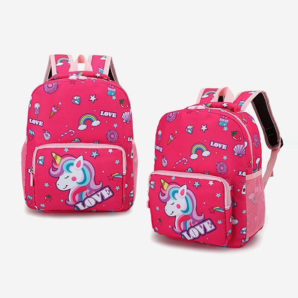 Cartoon Kids Unicorn Canvas Ryggsäck Skolväska Mode för Sta Vinröd
