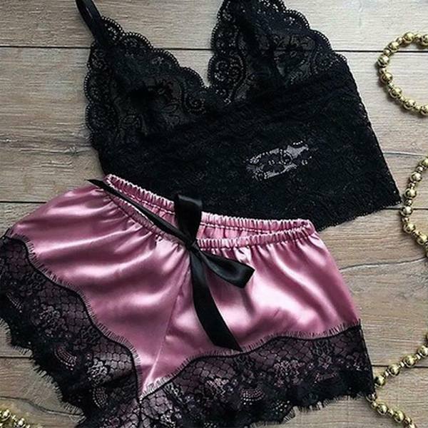Lady Sexiga underkläder Sovkläder Babydoll Spets Nattkläder Pyjamas Set grön XL purple red L