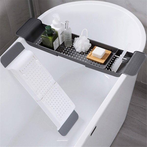 Badkar Hylla Utdragbar Badrum Badkar Bricka Dusch Caddy Badställ svart 55*17*5cm white