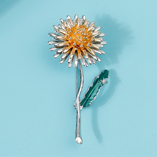 Gröna blad Gul maskros Blomma Emalj Broscher Brosch one size