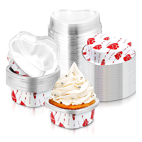 10 st/ set 100 ml hjärtformad tårtmugg av aluminiumfolie med lås B Silver C