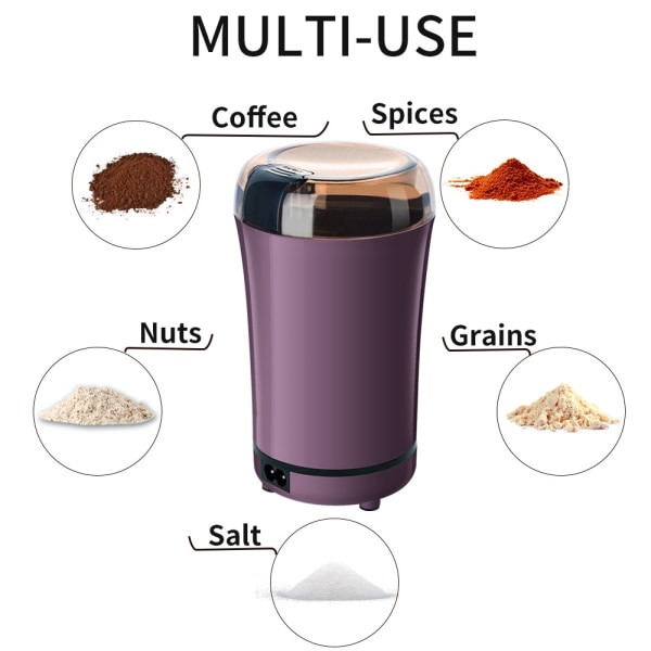 Elektrisk kaffekvarn Pulverizer Hushållens örttorrkvarn svart 50ml purple