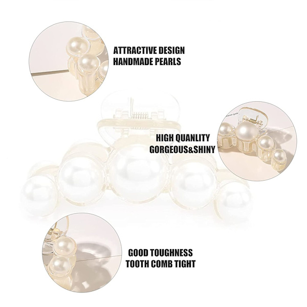 Hårklämmor, 2 st 3,9" Pearl-hårklämmor, plastklämmor