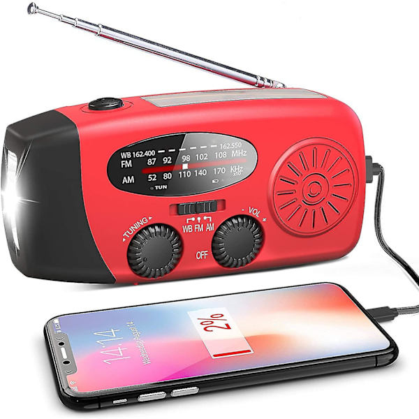 Multifunktionell LED-ficklampa solar hand Väderradio
