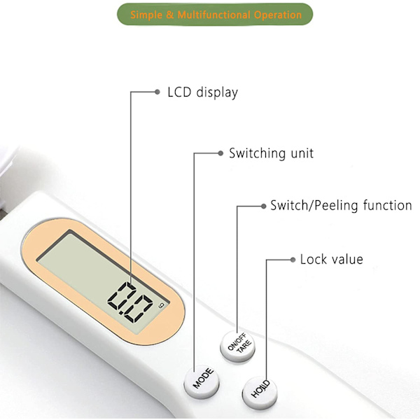 Elektronisk köksvåg LCD digital digital mätsked vit 23*5,2cm white 2.4m