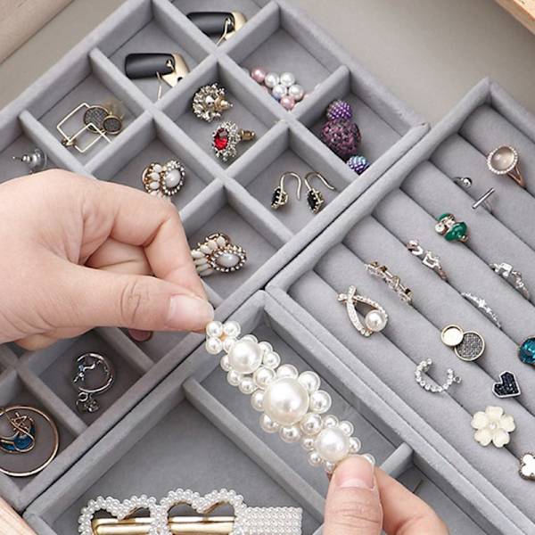 Sammet Box Smycken Förvaring Sammet Box Ring Örhängen Halsband C H