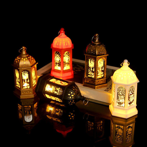 Ramadan Lantern Lights Dekorationer för Hem Bord Vägg Brons Gold
