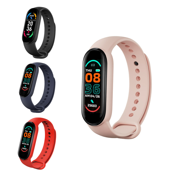 M6 Smart Watch Sports Smart Band med Bluetooth musik Blue Standard Pink With magnetic attraction