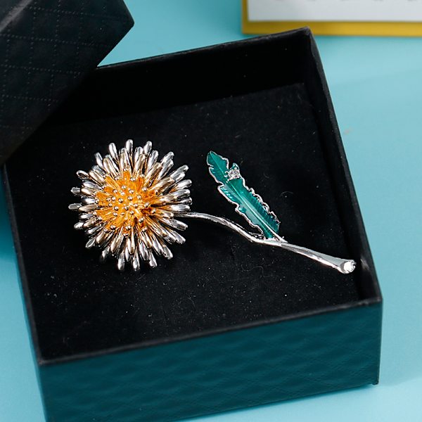 Gröna blad Gul maskros Blomma Emalj Broscher Brosch one size