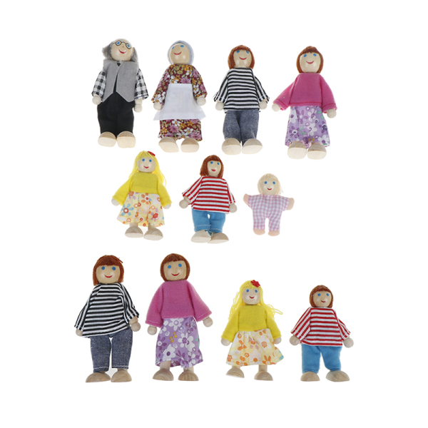 Dockhusfamilj dockor små trä leksak set figurer klädd cha C C