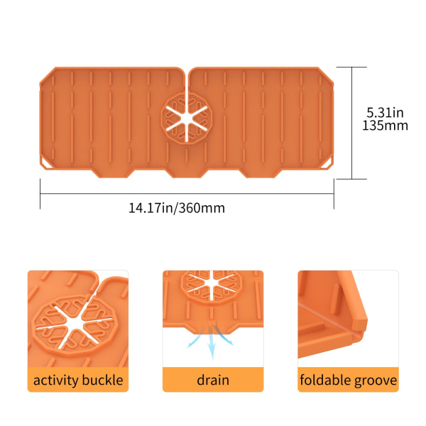 Köksblandare Absorberande matta Diskbänk Stänkskydd Silikon orange 360*135mm black right