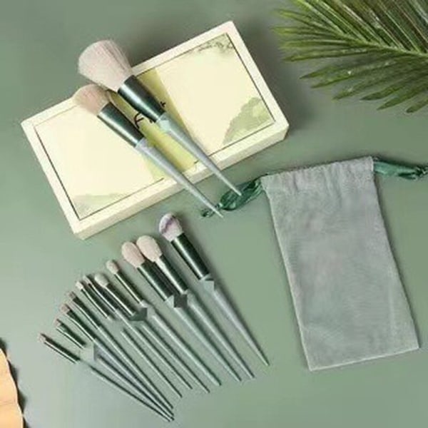 13st mjuka sminkborstar Set Foundation Blush Skönhetsverktyg grön 13st green