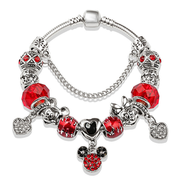 Klassisk design Röd Kristall Mickey Minnie Pendel Bead Armband 16 13