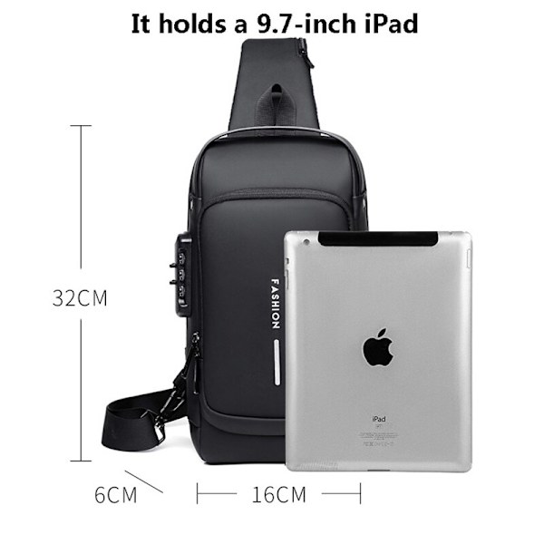 Multifunktionsstöldskydd USB -axelremsväskor grå+brun 16*6*32cm black+brown