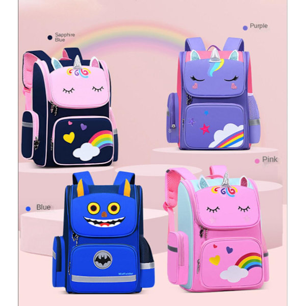 Söt student skolryggsäck Cartoon Unicorn Bagpack Bule Large