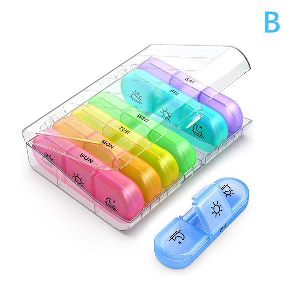 Portabel Pill Box 7 Days Organizer 21 Grids 3 Times One Day Med Black A color D
