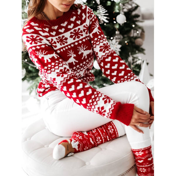 Dam Höst Vinter Jultröja Dam Stickad Tröja vit medium red medium