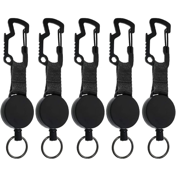 Infällbara nyckelringar, 5 st utdragbara nyckelringar märkeshållare Infällbar rulle 60 cm stålkabel