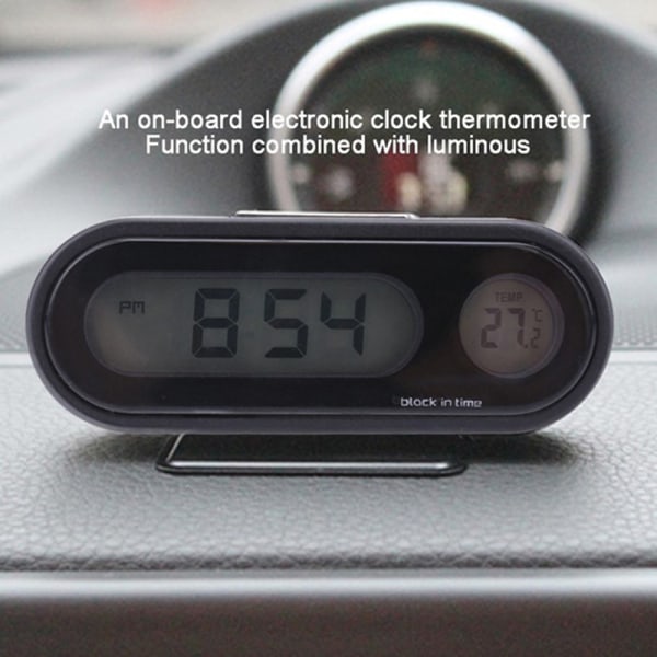 Biltermometer Klocka LCD Digital Display Temperatur Svart onesize