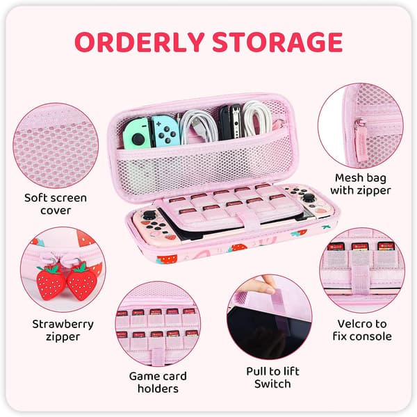 (Strawberry Pink) Vackert case för Nintendo Switch OLE