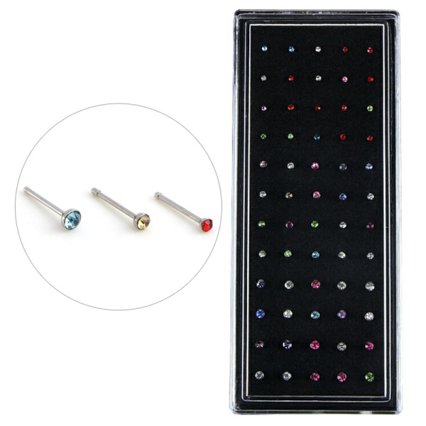 60 STK/ Set Rhinestone Nose Ring Bone Stud Rostfritt stål Body P Multicolor