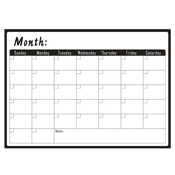 Magnetisk Månadsplaneringskalender Bord Torka Radera Vittavla Flerfärgad Black