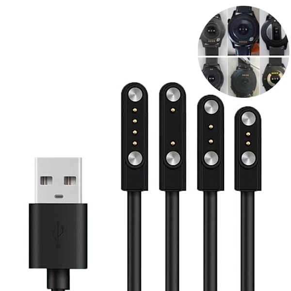 Universal Smartwatch -laddningskabel Magnetisk laddningskabel 2/4 Svart 7.62mm 2-polig