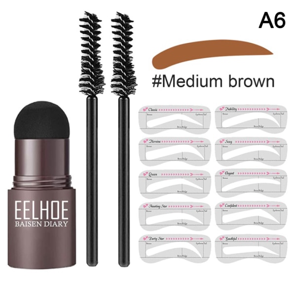 Eyebrow Shaping Kit Stamp Ögonbrynspenna och 5 par Brow Stenc A6 Medium brun kostym A6 Medium brown suit