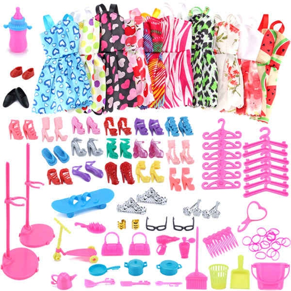 Dockor Dress Up Kläder Klänningar Minidress Accessoarer Festkläder färgglada set