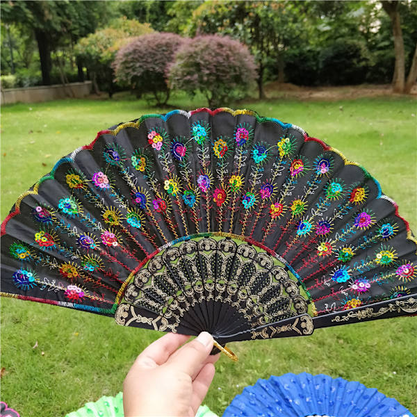 Fläkt - Paljetter - Plast Base Peacock - Fläkt Multicolor Rainbow