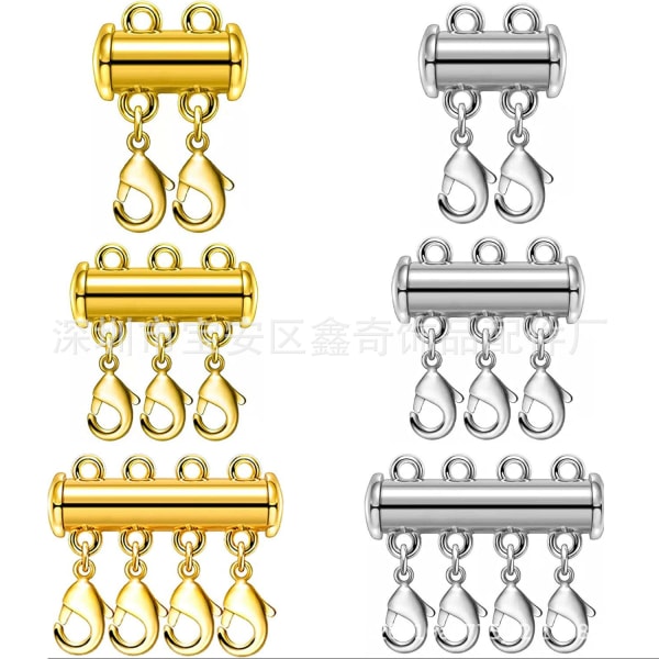 2-pack magnetiska lagerhalsbandsspännen Lås Lås Halsbandskoppling för multi glidrörsspännen Golden spring buckle 3 Rows