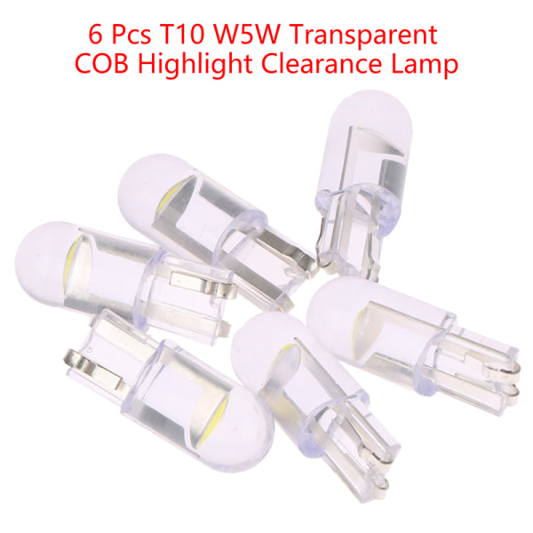 6st Vita W5W T10 LED-lampa eller COB Drive-Free Wedge-lampa
