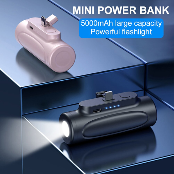 5000Mah trådlös Mini Power Bank snabbladdning rosa iphone ipod black type-c