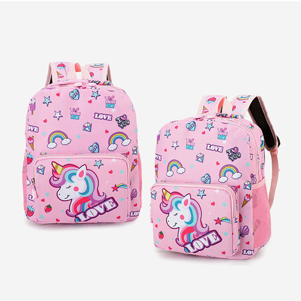 Cartoon Kids Unicorn Canvas Ryggsäck Skolväska Mode för Sta Vinröd
