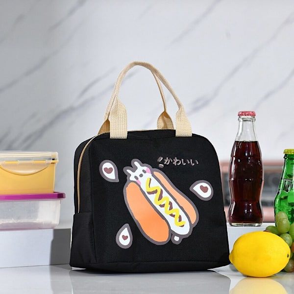 Tecknad Hamburger Hot Dog Milk Lunch Tote Thermal Lunchpåse svart 22*20*14cm black