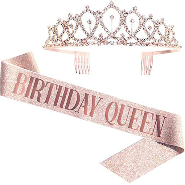 1Set Bling Rhinestone Crown Tiara Sash Födelsedag Anniversary Par Rose Gold BIRTHDAY QUEEN Rose Gold BIRTHDAY QUEEN