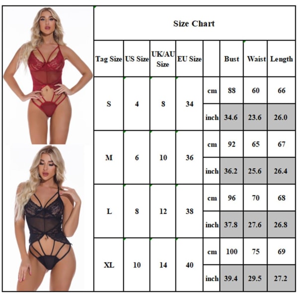 Kvinna sexiga underkläder broderade teddy Bodysuit underkläder fest Maroon M