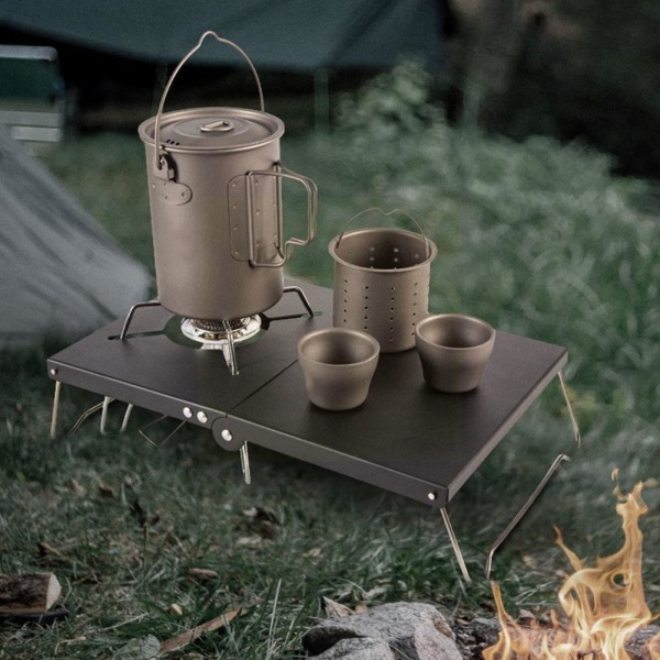 Bärbar utomhusspis hopfällbart campingbord svart sliver