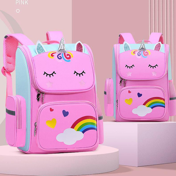 Söt student skolryggsäck Cartoon Unicorn Bagpack Bule Large