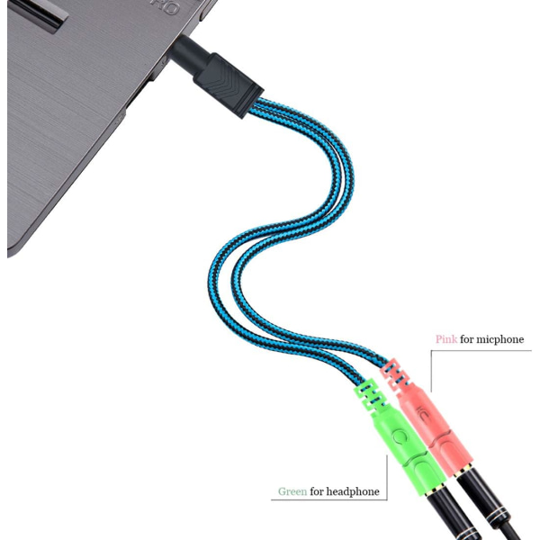 Adapter Dubbeljack Mikrofon Headset PC 3,5 mm Hane till Dubbel Fe