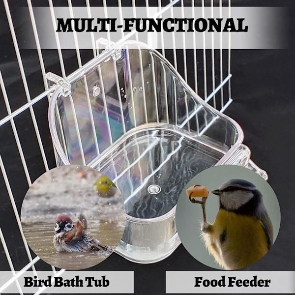 Fågelbad för bur - Multifunktionellt fågelbad (transparent)