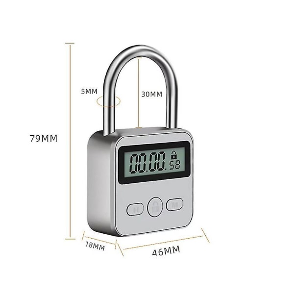 Timerlås med lcd-skärm, uppladdningsbar USB , vuxenspel, elektronisk timer silver