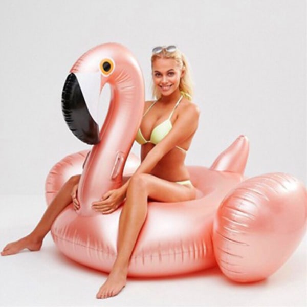 Jätte uppblåsbar Flamingo Pool Float Ride-On Simring roséguld 150*150*85CM pink