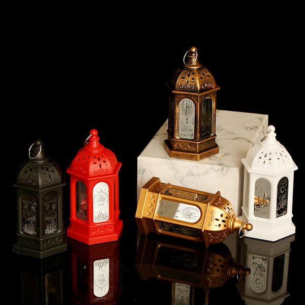 Ramadan Lantern Lights Dekorationer för Hem Bord Vägg Brons Red