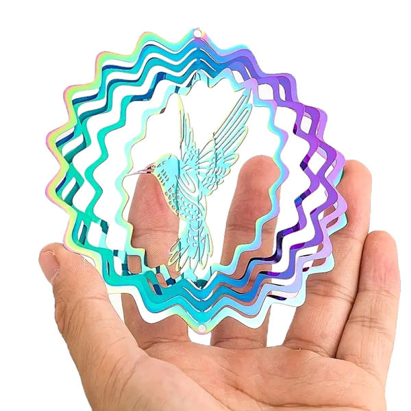 3D roterande vindsnurra Hummingbird flödande vindspel Silver