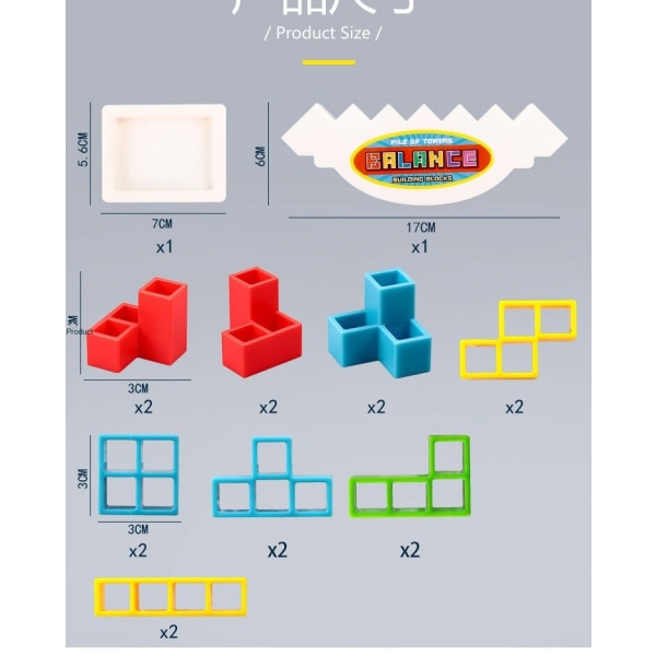 Pussel 3D Block Tetris Balansblock Brädspel Leksaker färgglada
