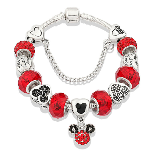 Klassisk design Röd Kristall Mickey Minnie Pendel Bead Armband 16 12