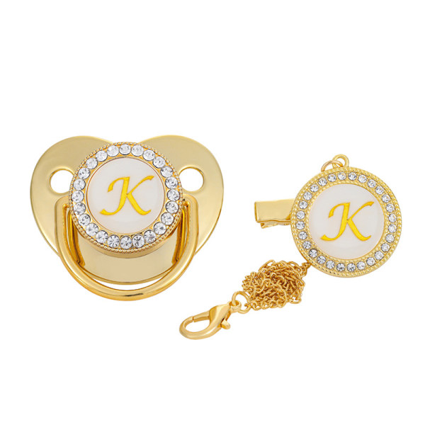 Luxury Gold Initial Letter A Bling Baby Napp med Chain Cli M K